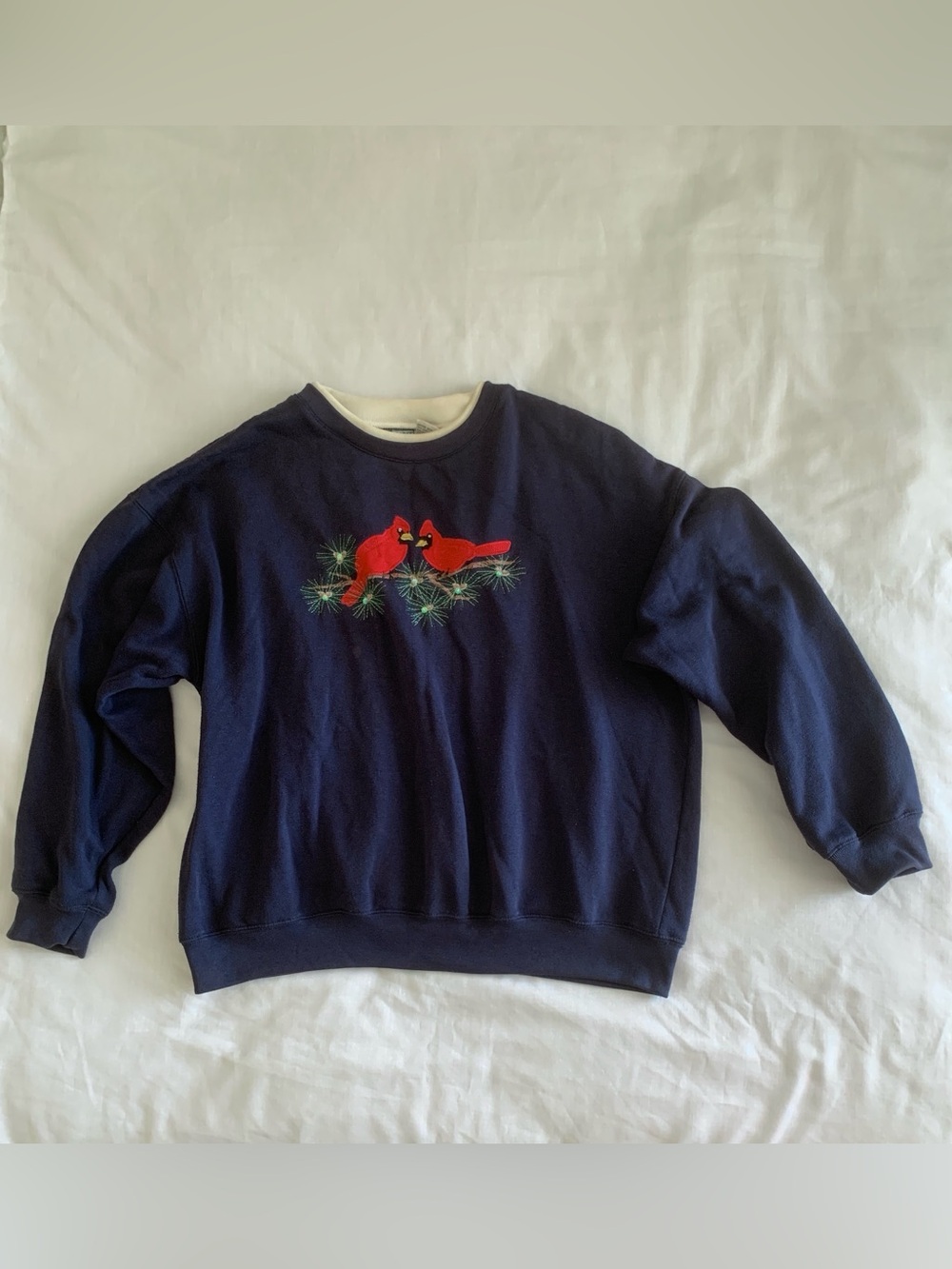 Vintage 90s Bold Spirit Cardinal Embroidered Double Collar Sweatshirt Large Blue